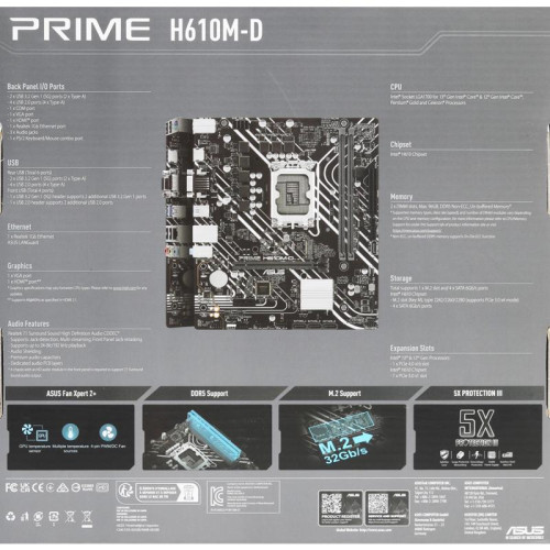 Материнская плата ASUS PRIME H610M-D Soc-1700 Intel H610 2xDDR5 mATX AC`97 8ch(7.1) GbLAN+VGA+HDMI [PRIME H610M-D]