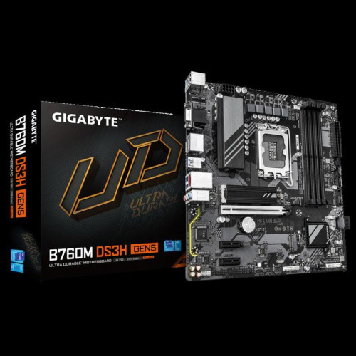 Материнская плата Gigabyte B760M DS3H GEN5 Soc-1700 Intel B760 4xDDR5 mATX AC`97 8ch(7.1) 2.5Gg RAID+VGA+HDMI+DP