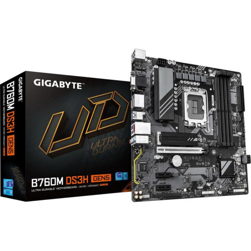 Материнская плата Gigabyte B760M DS3H GEN5 Soc-1700 Intel B760 4xDDR5 mATX AC`97 8ch(7.1) 2.5Gg RAID+VGA+HDMI+DP