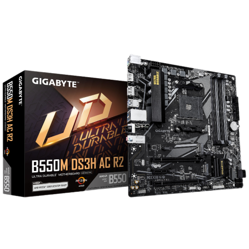 Материнская плата Gigabyte B550M DS3H AC R2 Soc-AM4 AMD B550 4xDDR4 mATX AC`97 8ch(7.1) GbLAN RAID+HDMI+DP