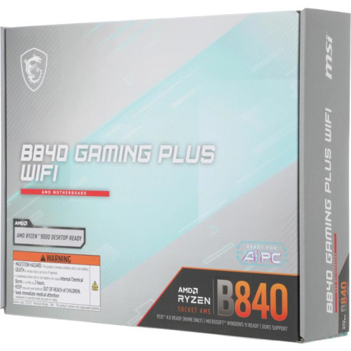 Материнская плата MSI B840 GAMING PLUS WIFI  SocketAM5 AMD B840 4xDDR5 ATX AC`97 8ch(7.1) 2.5Gg RAID+HDMI