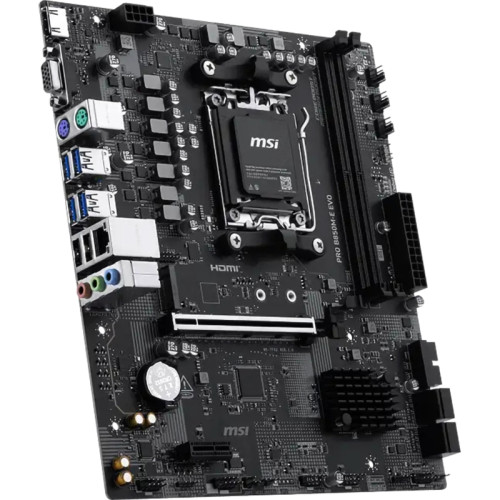 Материнская плата MSI PRO B850M-E EVO B850, AM5, 2*DDR5, 1*PCIEx16, 1*PCIEx1, 1*M.2, 6*USB3.2Gen1, 6*USB2.0, 4*SATA3.0, 2.5G, VGA, HDMI, M-ATX, RTL