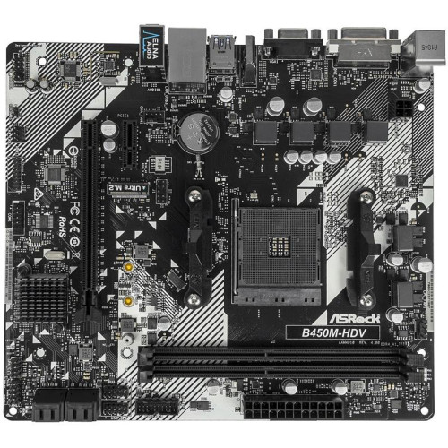 Материнская плата Asrock B450M-HDV R4.0 Soc-AM4 AMD B450 2xDDR4 mATX AC`97 8ch(7.1) GbLAN RAID+VGA+DVI+HDMI [B450M-HDV R4.0]