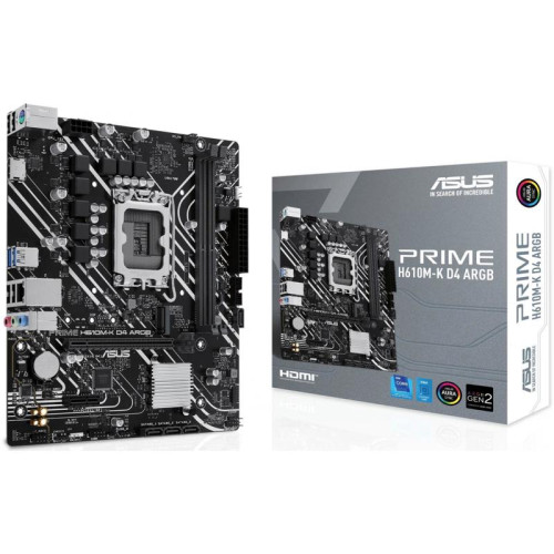 Материнская плата Asus PRIME H610M-K D4 ARGB Soc-1700 Intel H610 2xDDR4 mATX AC`97 8ch(7.1) GbLAN+HDMI