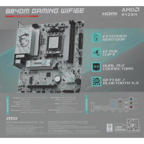 Материнская плата MSI B840M GAMING WIFI6E Socket AM5 AMD B840 2xDDR5 mATX AC`97 8ch(7.1) 2.5Gg RAID+HDMI+DP