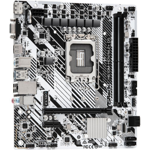 Материнская плата Asrock H610M-HDV/M.2+ D5 Soc-1700 Intel H610 2xDDR5 mATX AC`97 8ch(7.1) GbLAN+VGA+HDMI+DP [H610M-HDV/M.2+ D5]