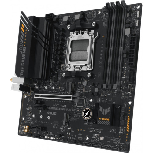 Материнская плата ASUS TUF GAMING A620M-PLUS WIFI SocketAM5 AMD A620 4xDDR5 mATX AC`97 8ch(7.1) 2.5Gg RAID+HDMI+DP [TUF GAMING A620M-PLUS WIFI]