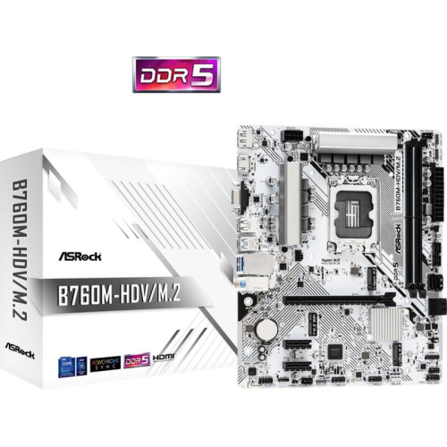 Материнская плата Asrock B760M-HDV/M.2 Soc-1700 Intel B760 2xDDR5 mATX AC`97 8ch(7.1) 2.5Gg RAID+VGA+HDMI+DP [B760M-HDV/M.2]