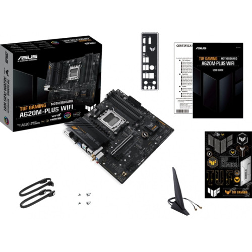Материнская плата ASUS TUF GAMING A620M-PLUS WIFI SocketAM5 AMD A620 4xDDR5 mATX AC`97 8ch(7.1) 2.5Gg RAID+HDMI+DP [TUF GAMING A620M-PLUS WIFI]