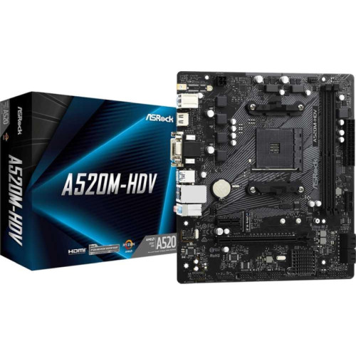 Материнская плата Asrock A520M-HDV Soc-AM4 AMD A520 2xDDR4 mATX AC`97 8ch(7.1) GbLAN RAID+VGA+DVI+HDMI [A520M-HDV]