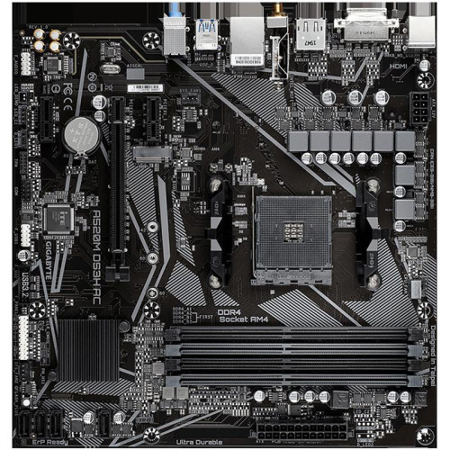 Материнская плата Gigabyte A520M DS3H AC Soc-AM4 AMD A520 4xDDR4 mATX AC`97 8ch(7.1) GbLAN RAID+HDMI+DP