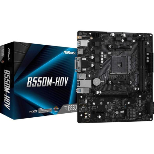 Материнская плата Asrock B550M-HDV Soc-AM4 AMD B550 2xDDR4 mATX AC`97 8ch(7.1) GbLAN RAID+VGA+DVI+HDMI [B550M-HDV]