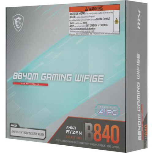 Материнская плата MSI B840M GAMING WIFI6E Socket AM5 AMD B840 2xDDR5 mATX AC`97 8ch(7.1) 2.5Gg RAID+HDMI+DP