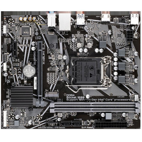 Материнская плата Gigabyte OEM H470M K, Socket 1200, IntelH470, 2xDDR4-2333, HDMI, 1xPCI-Ex16, 1xPCI-Ex1, 2xSATA3, 1xM.2, 8 Ch Audio, GLan, (4+2)xUSB2.0, (2+2)xUSB3.2, mATX, RTL {} oem