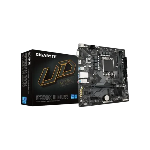 Материнская плата MB GIGABYTE INTEL B760 s1700, 2xDDR4(64GB), D-SUB/HDMI 2.1, 1xPCIe 4.0x16, 1xPCIe 3.0, 1xLAN, 4xSATA 6Gb/s, 2xM.2, 4xUSB 3.2, 2xUSB 2.0, mATX