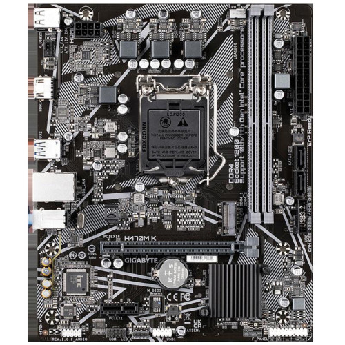 Материнская плата Gigabyte OEM H470M K, Socket 1200, IntelH470, 2xDDR4-2333, HDMI, 1xPCI-Ex16, 1xPCI-Ex1, 2xSATA3, 1xM.2, 8 Ch Audio, GLan, (4+2)xUSB2.0, (2+2)xUSB3.2, mATX, RTL {} oem