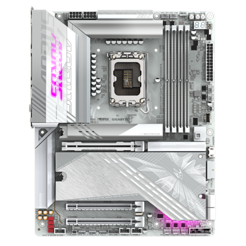 Материнская плата Z890 AORUS ELITE X ICE, Socket 1851, Intel®Z890, 4xDDR5-6400, 3xPCI-Ex16, 4xSATA3(RAID 0/1/5/10), 5xM.2, 8Ch Audio, 1x2.5GbLan, WiFi, (4+4)xUSB2.0, (6+2)xUSB3.2, (1+1)xUSB Type-C™, ATX, RTL