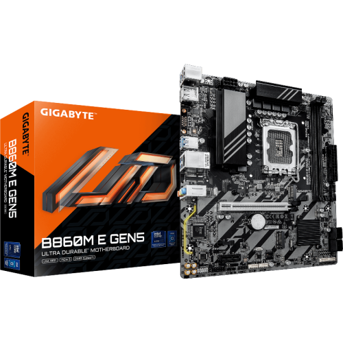Материнская плата Gigabyte B860M E GEN5 B860, LGA1851, 2*DDR5, 1*PCIEx16, 1*PCIEx1, 2*M.2 6*USB3.2Gen1, 6*USB2.0, 4*SATA3.0, 1G, DP, HDMI, M-ATX, RTL