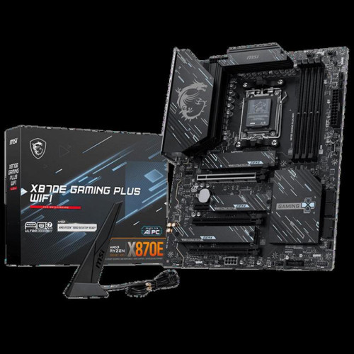 Материнская плата MSI X870E GAMING PLUS WIFI X870E, AM5, 4*DDR5, 3*PCIEx16, 1*PCIEx1, 3*M.2, 2*TypeC, 2*USB3.2Gen2, 6*USB3.2Gen1, 10*USB2.0, 4*SATA3.0, 5G, 1*Type-C(DP), HDMI, ATX, RTL