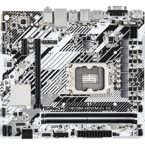 Материнская плата Asrock H610M-HDV/M.2+ D5 Soc-1700 Intel H610 2xDDR5 mATX AC`97 8ch(7.1) GbLAN+VGA+HDMI+DP [H610M-HDV/M.2+ D5]