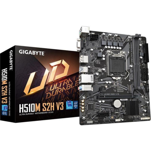 Материнская плата Gigabyte H510M S2H V3 2.0 Soc-1200 Intel Q470 2xDDR4 mATX AC`97 8ch(7.1) GbLAN+VGA+HDMI+DP