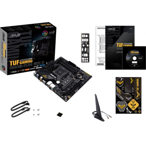 Материнская плата ASUS TUF GAMING B550M-PLUS WIFI II Soc-AM4 AMD B550 4xDDR4 mATX AC`97 8ch(7.1) 2.5Gg RAID+HDMI+DP [TUF GAMING B550M-PLUS WIFI II]