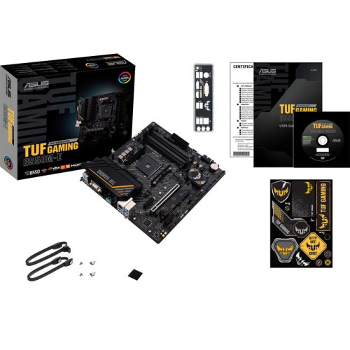 Материнская плата ASUS TUF GAMING B550M-E Soc-AM4 AMD B550 4xDDR4 mATX AC`97 8ch(7.1) GbLAN RAID+VGA+HDMI+DP [TUF GAMING B550M-E]