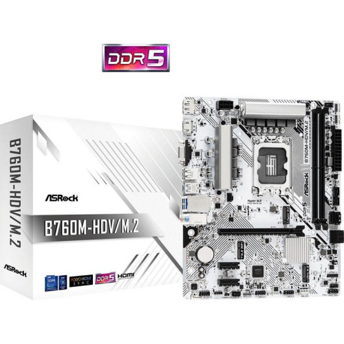 Материнская плата Asrock B760M-HDV/M.2 Soc-1700 Intel B760 2xDDR5 mATX AC`97 8ch(7.1) 2.5Gg RAID+VGA+HDMI+DP [B760M-HDV/M.2]