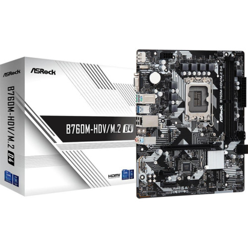 Материнская плата Asrock B760M-HDV/M.2 D4 Soc-1700 Intel B760 2xDDR4 mATX AC`97 8ch(7.1) GbLAN RAID+VGA+HDMI+DP [B760M-HDV/M.2 D4]