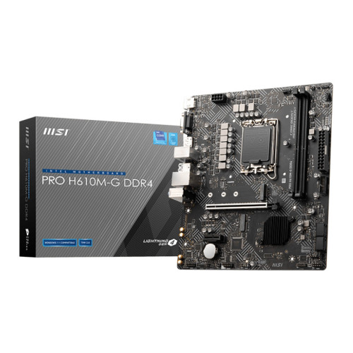 Материнская плата MB MSI INTEL H610 s1700, 2xDDR4(64GB), D-SUB/HDMI 2.1/DP, 1xPCIe 4.0x16, 1xPCIe 3.0, 1xLAN, 4xSATA 6Gb/s, 1xM.2, 1xM.2 E key, 2xUSB 3.2, 4xUSB 2.0, 1xPS/2, mATX Материнская плата MB MSI INTEL H610 s1700, 2xDDR4(64GB), D-SUB/HDMI 2.1/DP, 1xPCIe 4.0x16, 1xPCIe 3.0, 1xLAN, 4xSATA 6Gb/s, 1xM.2, 1xM.2 E key, 2xUSB 3.2, 4xUSB 2.0, 1xPS/2, mATX