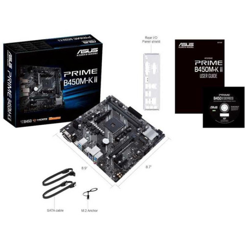 Материнская плата ASUS PRIME B450M-K II Soc-AM4 AMD B450 2xDDR4 mATX AC`97 8ch(7.1) GbLAN RAID+VGA+DVI+HDMI [PRIME B450M-K II]