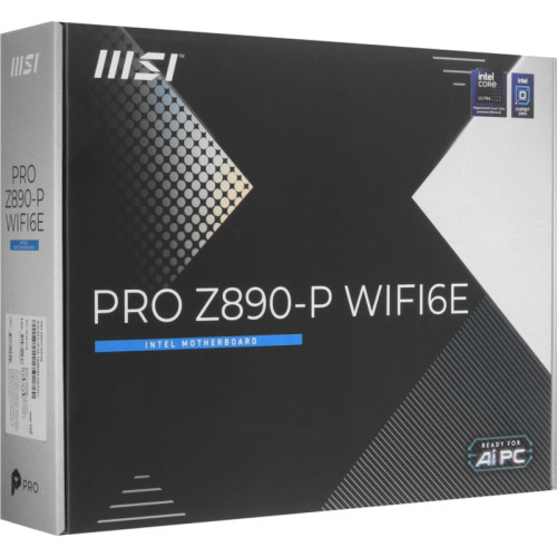 Материнская плата MSI PRO Z890-P WIFI6E Z890, LGA1851, 4*DDR5, 3*PCIEx16, 1*PCIEx1, 4*M.2, 2*TypeC, 1*USB3.2 Gen2, 6*USB3.2 Gen1, 8*USB2.0, 4*SATA3, 5G, DP, HDMI, ATX, RTL