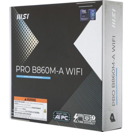 Материнская плата MSI PRO B860M-A WIFI Soc-1851 Intel B860 4xDDR5 mATX AC`97 8ch(7.1) 5Gigabit RAID+HDMI+DP