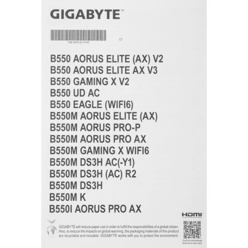 Материнская плата Gigabyte B550M DS3H AC R2 Soc-AM4 AMD B550 4xDDR4 mATX AC`97 8ch(7.1) GbLAN RAID+HDMI+DP