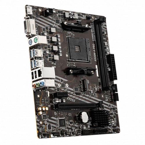 Материнская плата MSI A520M-A PRO , mATX, Socket AM4, AMD® A520, 2xDDR4-4600, HDMI+DVI-D, 1xPCI-Ex16x, 1xPCI-Ex1x, 4xSATA3(RAID 0/1/10), 1xM.2, 8 Ch Audio, GLan, (2+4)xUSB2.0, (4+2)xUSB3.2, 2xPS/2 {20} (749927)