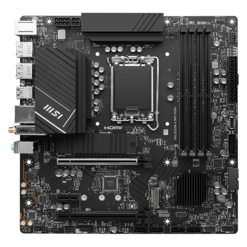 Материнская плата MB MSI INTEL B760 s1700, 4xDDR4(128GB), 2xHDMI 2.1/2xDP, 1xPCIe 4.0x16, 1xPCIe 3.0x16, 1xPCIe 3.0, 1xLAN (2.5GbE), Wi-Fi, BT, 4xSATA 6Gb/s, 2xM.2, 4xUSB 3.2, 2xUSB 2.0, 1xPS/2, mATX