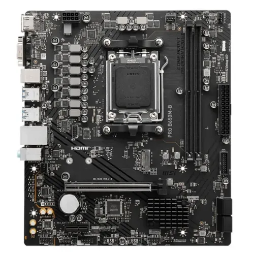 Материнская плата MB MSI AMD B650 sAM5, 2xDDR5(128GB), D-SUB/HDMI 2.1, 1xPCIe 4.0x16, 1xPCIe 3.0, 1xLAN (2.5GbE), 4xSATA 6Gb/s, 1xM.2, 4xUSB 3.2, 2xUSB 2.0, 2xPS/2, mATX