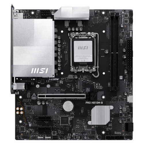 Материнская плата MSI PRO H810M-B H810, LGA1851, 2*DDR5, 1*PCIEx16, 2*PCIEx1, 1*M.2, 1*TypeC, 4*USB3.2Gen1, 8*USB2.0, 4*SATA3.0, 2.5G, DP, HDMI, M-ATX, RTL