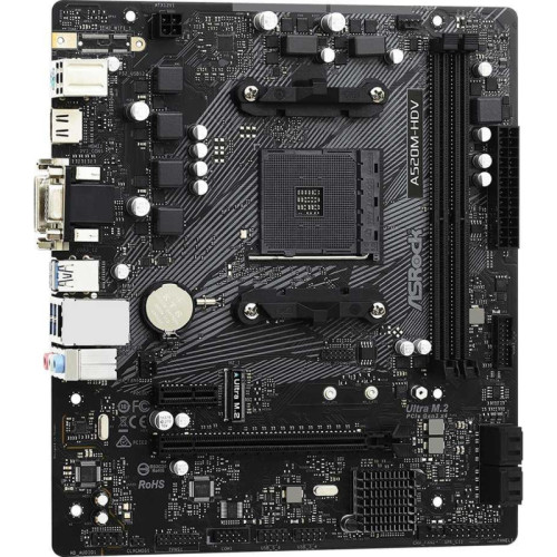 Материнская плата Asrock A520M-HDV Soc-AM4 AMD A520 2xDDR4 mATX AC`97 8ch(7.1) GbLAN RAID+VGA+DVI+HDMI [A520M-HDV]