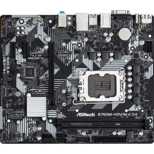 Материнская плата Asrock B760M-HDV/M.2 D4 Soc-1700 Intel B760 2xDDR4 mATX AC`97 8ch(7.1) GbLAN RAID+VGA+HDMI+DP [B760M-HDV/M.2 D4]