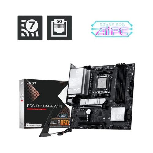 Материнская плата MSI PRO B850M-A WIFI SocketAM5 AMD B850 4xDDR5 mATX AC`97 8ch(7.1) 5Gigabit RAID+HDMI+DP