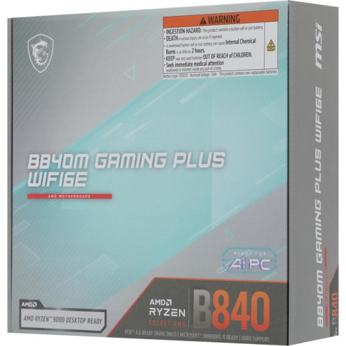 Материнская плата MSI B840M GAMING PLUS WIFI6E SocketAM5 AMD B840 4xDDR5 mATX AC`97 8ch(7.1) 2.5Gg RAID+HDMI