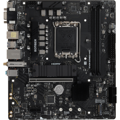 Материнская плата MSI B760M BOMBER WIFI Soc-1700 Intel B760 2xDDR5 mATX AC`97 8ch(7.1) 2.5Gg+VGA+HDMI+DP