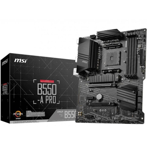 Материнская плата MSI Bad Pack B550-A PRO B550, AM4, 4*DDR4, 2*PCIEx16, 2*PCIEx1, 2*M.2, 2*TypeC, 1*USB3.2Gen2, 4*USB3.2Gen1, 8*USB2.0, 6*SATA3.0, 1G, DP, HDMI, ATX, RTL