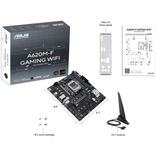 Материнская плата Asus A620M-F GAMING WIFI SocketAM5 AMD A620 2xDDR5 mATX AC`97 8ch(7.1) 2.5Gg RAID+HDMI