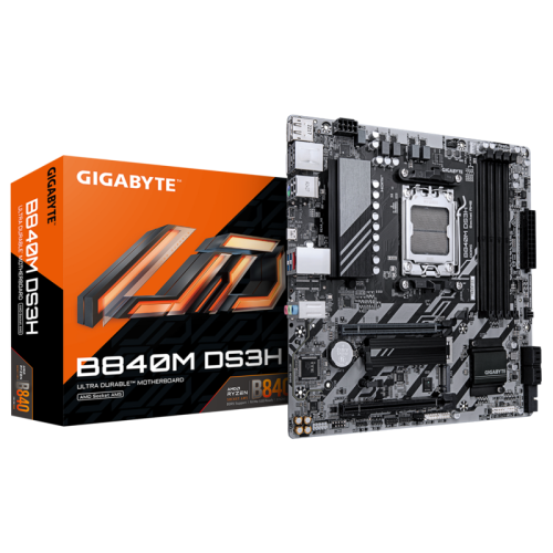 Материнская плата Gigabyte B840M DS3H SocketAM5 AMD B840 4xDDR5 mATX AC`97 8ch(7.1) 2.5Gg RAID+HDMI+DP