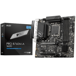 Материнская плата MB MSI INTEL B760 s1700, 4xDDR5(256GB), 2xHDMI 2.1/2xDP, 2xPCIe 4.0x16, 1xPCIe 3.0, 1xLAN (2.5GbE), Wi-Fi, BT, 4xSATA 6Gb/s, 2xM.2, 4xUSB 3.2, 2xUSB 2.0, 1xPS/2, mATX