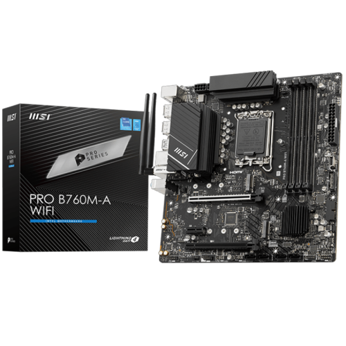 Материнская плата MB MSI INTEL B760 s1700, 4xDDR5(256GB), 2xHDMI 2.1/2xDP, 2xPCIe 4.0x16, 1xPCIe 3.0, 1xLAN (2.5GbE), Wi-Fi, BT, 4xSATA 6Gb/s, 2xM.2, 4xUSB 3.2, 2xUSB 2.0, 1xPS/2, mATX
