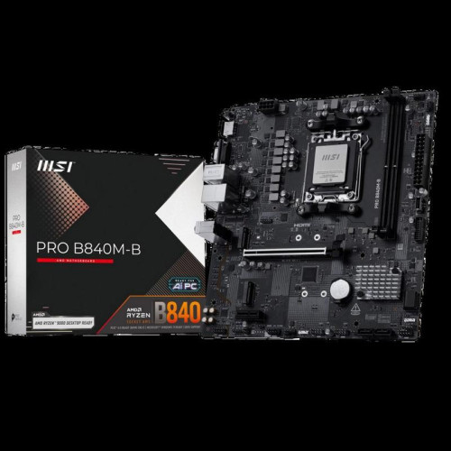 Материнская плата MSI PRO B840M-B B840, AM5, 2*DDR5, 1*PCIEx16, 1*PCIEx1, 2*M.2, 1*TypeC, 6*USB3.2Gen1, 6*USB2.0, 4*SATA3.0, 2.5G, VGA, HDMI, ATX, RTL