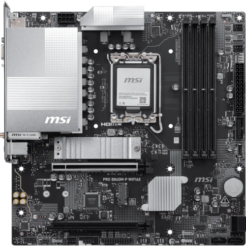 Материнская плата MSI PRO B860M-P WIFI6E B860, LGA1851, 4*DDR5, 2*PCIEx16, 2*M.2, 1*TypeC, 5*USB3.2Gen1, 6*USB2.0, 4*SATA3, 2.5G, VGA, DP, HDMI, M-ATX, RTL